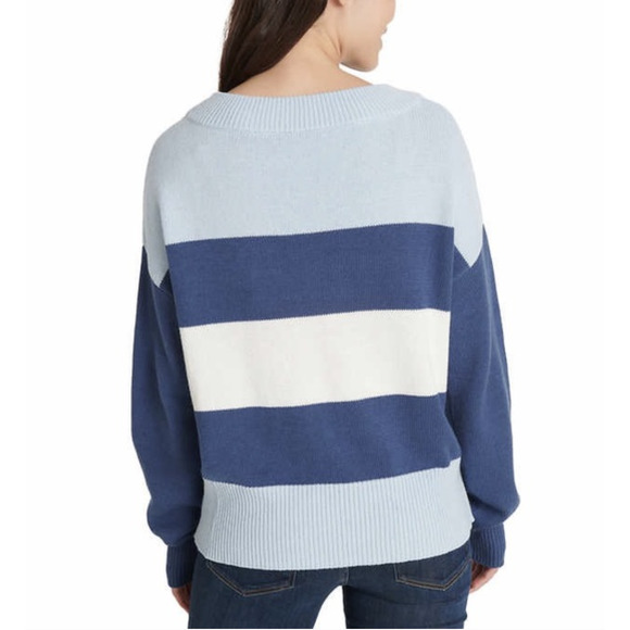 Lucky Brand Women’s Colorblock Knit Sweater Soft Hand Feel Blue Striped XL NWT - Picture 2 of 9